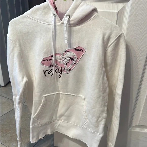 Roxy White and Pink Graphic Crewneck Sweater—-2 gently used hoodies - Picture 1 of 4